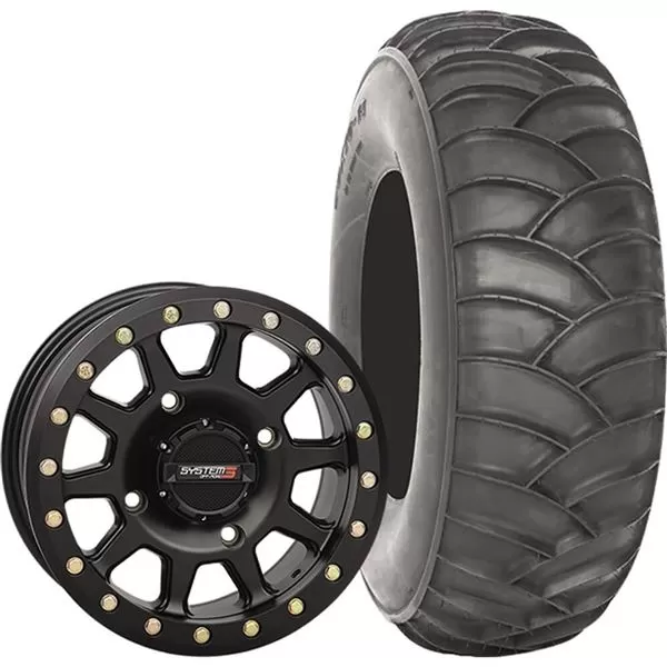 System 3 Off-Road 15x7, 4 / 156, 5+2 SB-3 Wheel And 32x10-15 SS360 Front Tire Kit 1 System 3 Off-Road 15x7, 4 / 156, 5+2 SB-3 Wheel And 32x10-15 SS360 Front Tire Kit